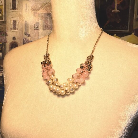 Gold Pink Cream Layered Bauble Necklace Caroline C Estate Collection Piece - Picture 6 of 10